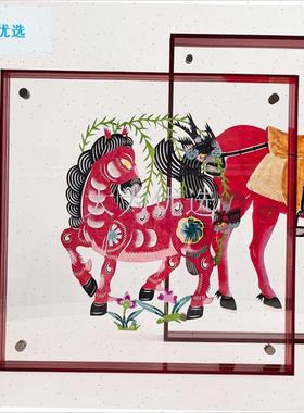 生活国风十二生肖马年非遗皮影剪纸装饰画亚克R力框家居装饰摆件.