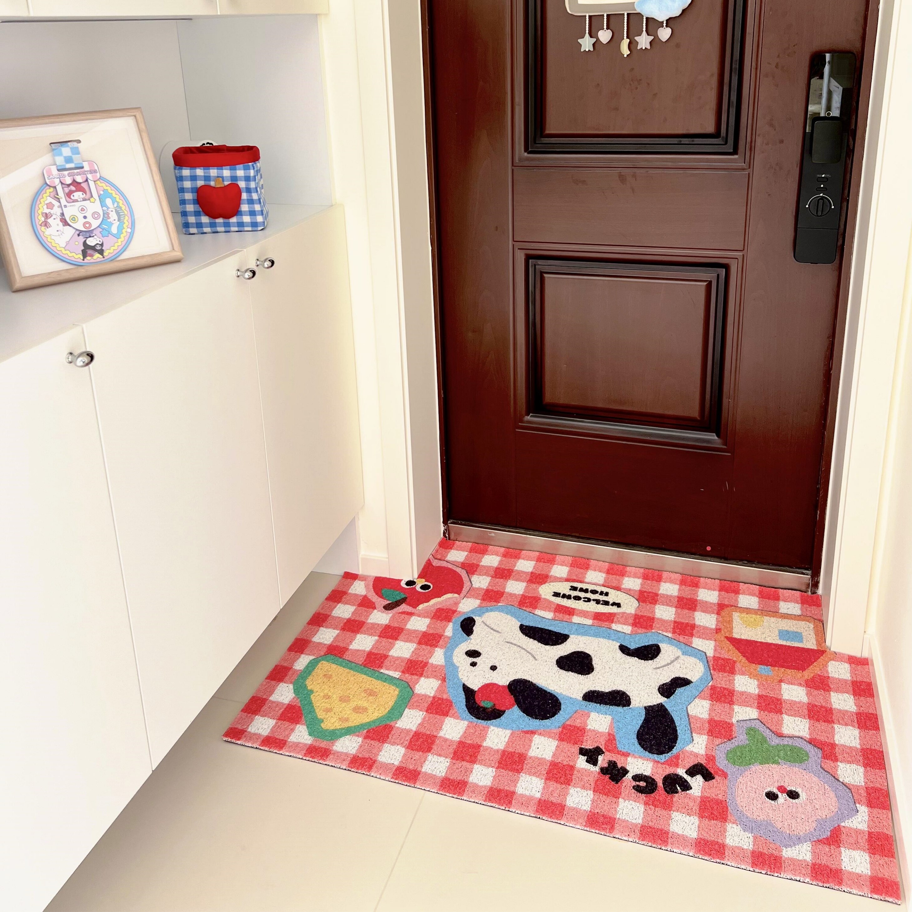 结婚苹果小狗红格子丝圈玄关地毯入户门地垫进门门垫耐脏可裁剪,淘宝优惠券,粉丝福利购,淘宝优惠卷