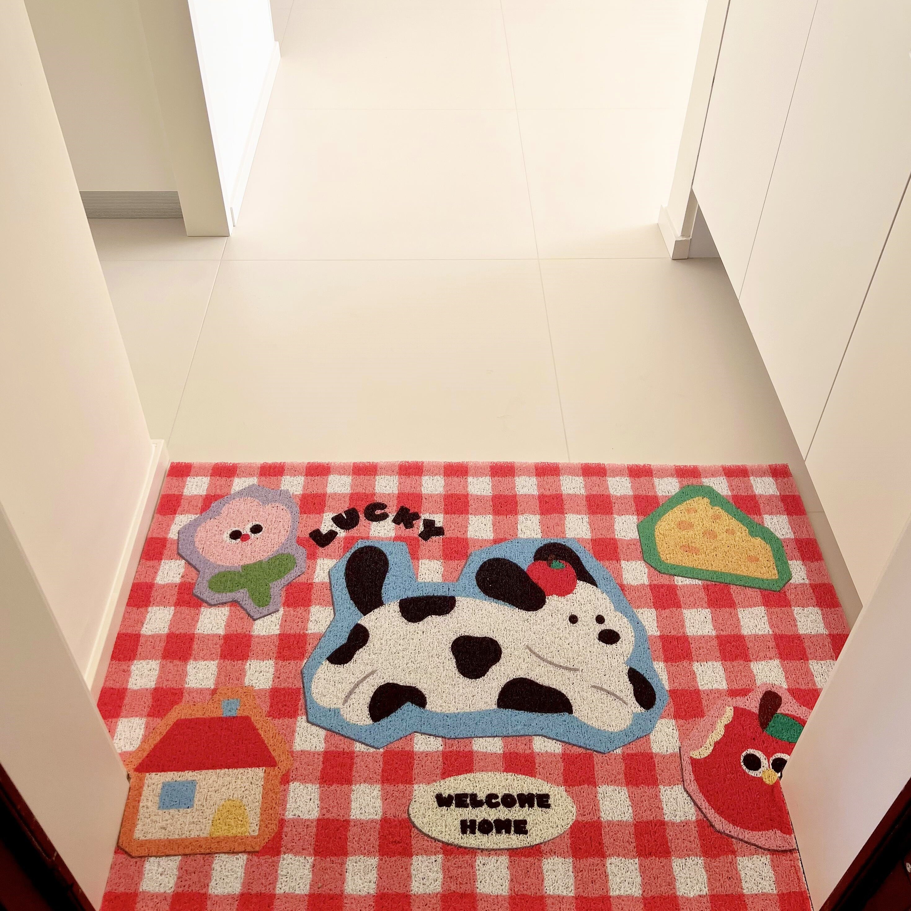 结婚苹果小狗红格子丝圈玄关地毯入户门地垫进门门垫耐脏可裁剪,淘宝优惠券,粉丝福利购,淘宝优惠卷