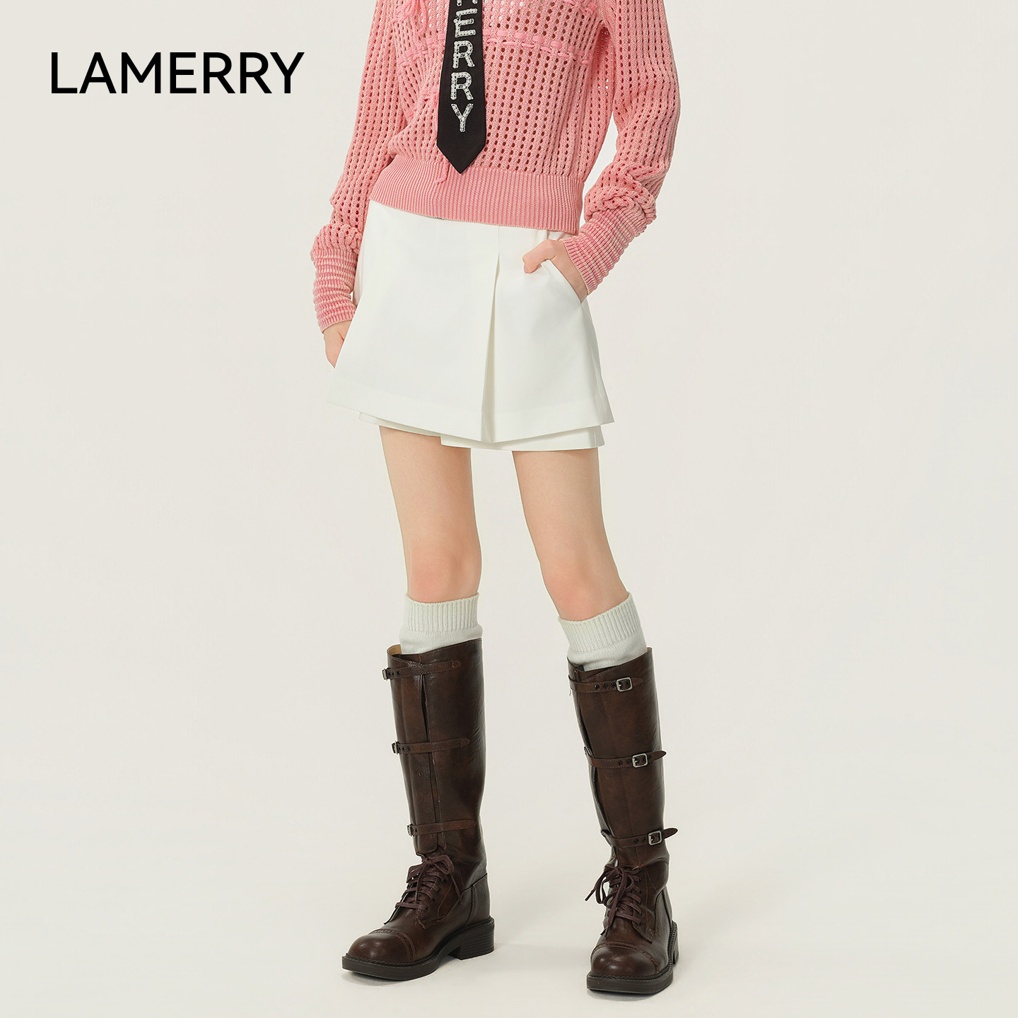 LAMERRY/朗美睿26春A字裙摆短裤女可调节带钻腰带挺括抗皱通勤,淘宝优惠券,粉丝福利购,淘宝优惠卷