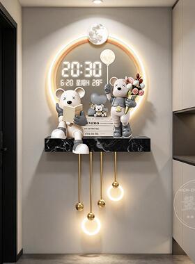 暴力熊客厅装饰画带钟表简约入户玄关时钟灯画创意立体格栅灯挂钟
