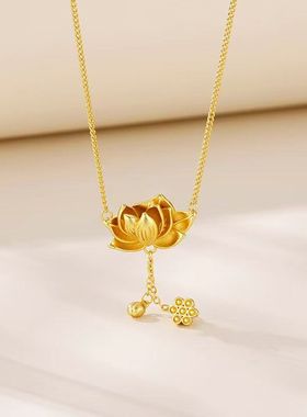 莲花流苏项链周家铜镀金不掉色荷花中式轻奢高级感锁骨链新款女批