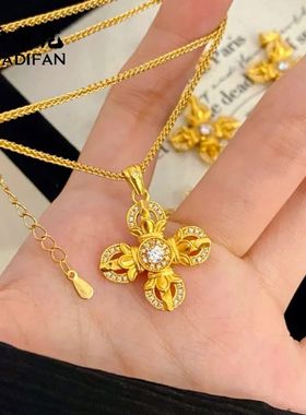沙金点钻梵莲金刚杵吊坠可叠戴项链女新中式国潮风古法鎏金挂件