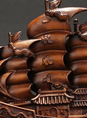 仿黑檀木树脂帆船工艺品摆件 一帆风顺船家居装饰品 客厅办公室