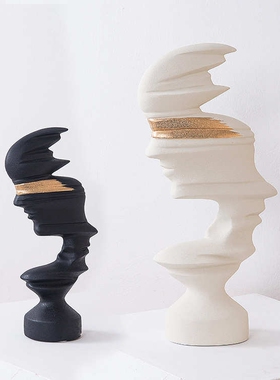 黑白哑光抽象人物摆件现代简约售楼部酒店玄关电视柜树脂雕塑装饰