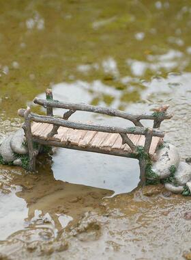 庭院假山流水小桥摆件盆景装饰树脂拱桥微缩模型鱼缸造景沉底材料