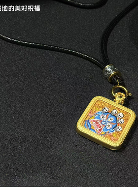 西藏纯手绘五路财神唐卡车挂黄绿黑红白财神车内手工绳汽车吊坠饰