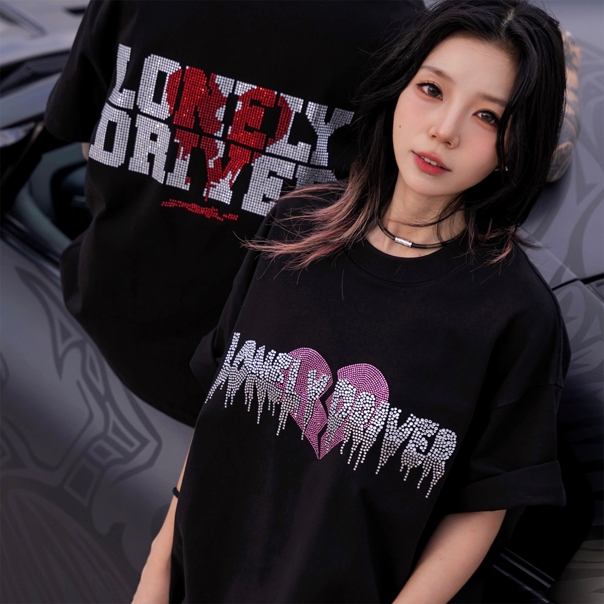 wildsoul美式街头LONELYDRIVER心碎俱乐部情侣款纯棉T恤半袖短袖 - 图0