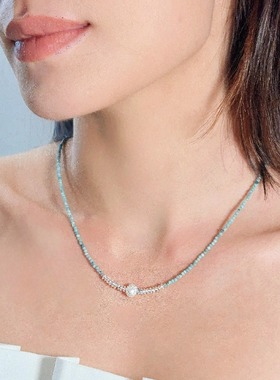 里晤S925纯银天河石天然淡水珍珠项链新中式显白节日送生日礼物