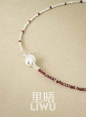 里晤S925纯银碎银子石榴石白水晶新中式项链送女友送妈妈生日礼物
