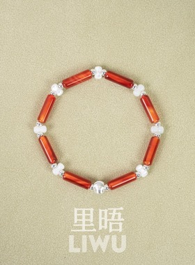 里晤S925纯银红玛瑙贝珠拉丝眼球手链新中式 送女友新年圣诞礼物