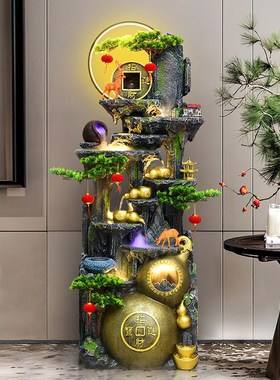 客厅落地假山流水喷泉办公室循环水系陶罐摆件葫芦招财造景加湿器