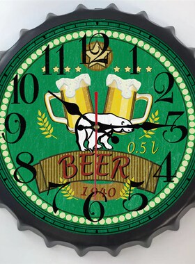 个性创意啤酒盖静音挂钟西餐厅烧烤店酒吧墙壁时钟表墙壁装饰挂表