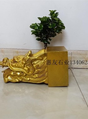 石雕龙头喷水吐水喷泉庭院别墅鱼池青石墙壁流水雕刻石材鱼缸摆饰