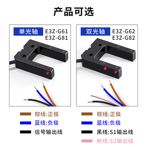莱恩士槽型槽宽25MM光电开关E3Z-G61/G62/G81/G82对射U型感应开关 - 图2