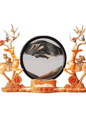 创意鹿摆件高档玄关客厅酒柜沙漏流沙画乔迁新家居装饰品结婚礼物