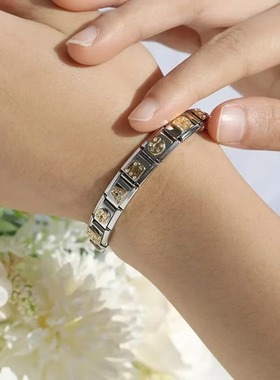 Hapiship钛钢镶嵌带砖模块手链