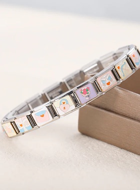 Hapiship情侣女钛钢模块手链diy