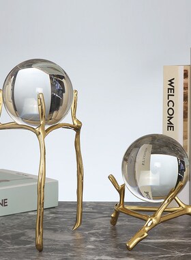 纯铜水晶球摆件欧式美式客厅书房办公室轻奢高档创意家居酒柜饰品