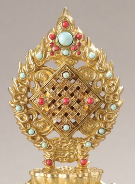 藏式八吉祥摆件民族饰品家居铜制办公桌面吉祥八宝佛前八供金色款