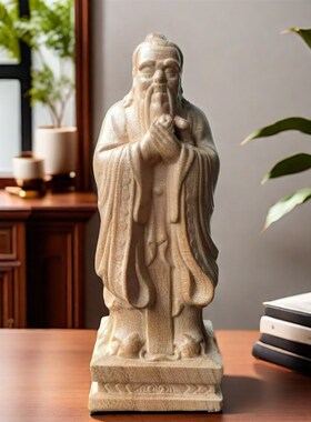 孔子像桃木c摆件摆桌面送老师礼品客厅书房老子像木雕送13层文昌