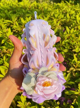 德国手工雕刻工艺卧室助眠氛围摆件生日礼物香薰蜡烛紫色木质花香