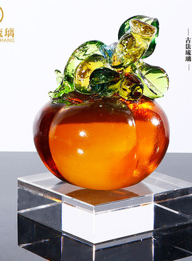 事事如意琉璃工艺品柿柿如意柿子水晶摆件客厅家居玻璃装饰品创意