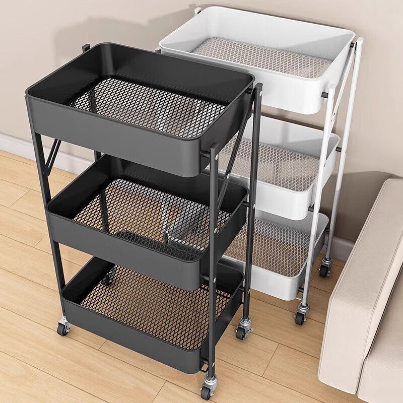 可折叠小推车零食多层置物架落地卧室书架家用厨房可移动收纳架子,淘宝优惠券,粉丝福利购,淘宝优惠卷