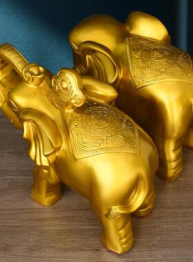 铜象摆件一对吸水大象纯黄铜招财象乔迁办公室店铺装饰工艺礼品