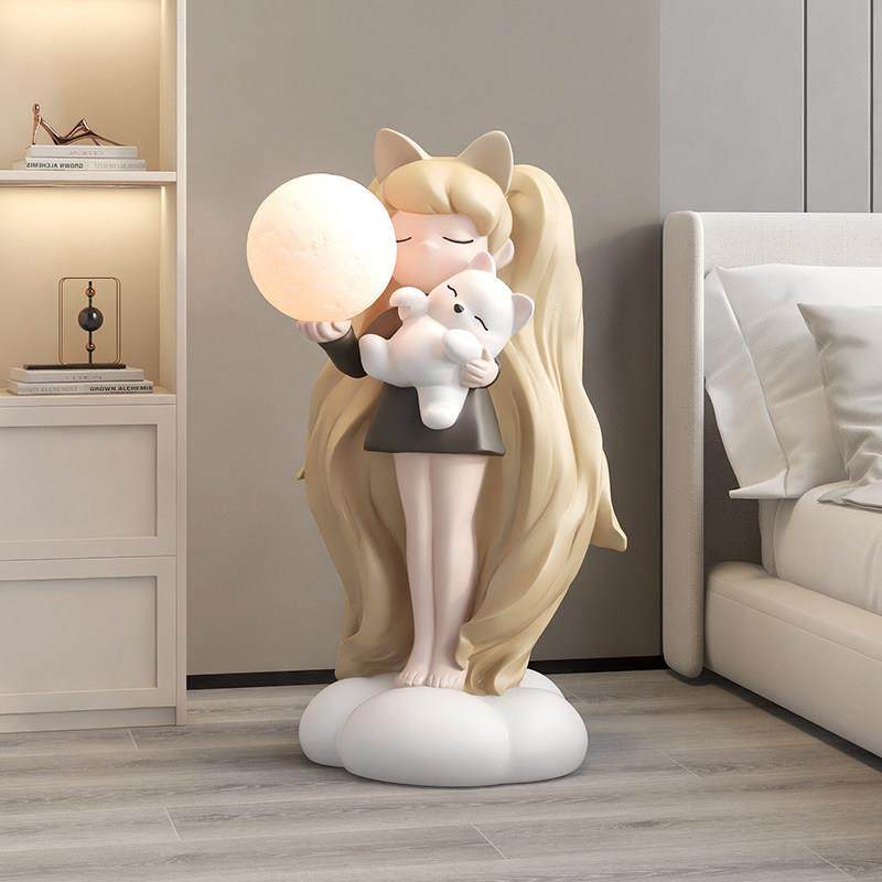 女孩大型落地摆件家居饰品轻奢客厅电视柜玄关沙发旁灯乔迁礼物,淘宝优惠券,粉丝福利购,淘宝优惠卷