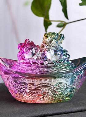 黄水晶貔貅摆件五彩元宝招财貔貅办公室家居客厅装饰开业乔迁礼品