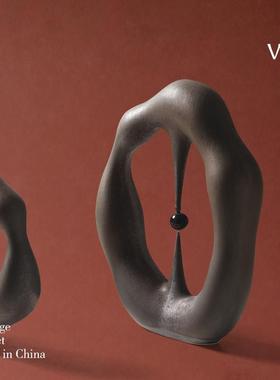 梵其北欧灰色创意抽象几何陶瓷摆件样板间客厅桌面工艺装饰品摆设