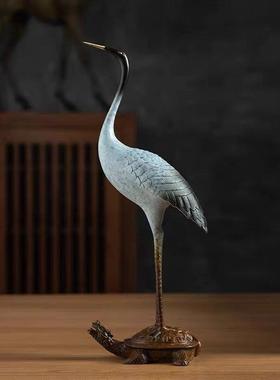 黄铜龟鹤延年仙鹤摆件中式家居玄关礼品客厅办公室桌面高档礼物