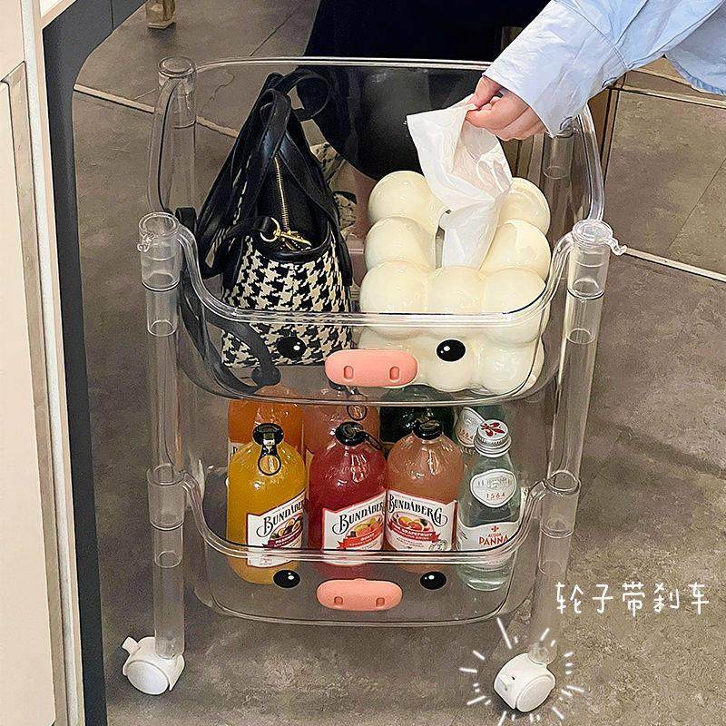 网红小猪猪书架推车客厅落地摆件可移动置物架卧室床头收纳架家用,淘宝优惠券,粉丝福利购,淘宝优惠卷