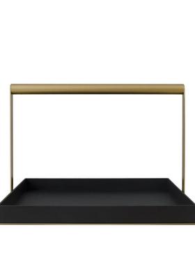 新中式创意铁艺方形手提托盘摆件样板房家居桌面软装饰品架子摆盘