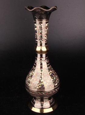 印度进口铜器纯铜手工雕刻花瓶特色工艺礼品居家摆设黄铜插花花瓶