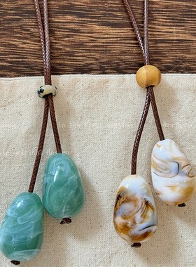 极速绿色木质圆珠长项链吊坠绳森系复古设计感百搭毛衣Z链小众女