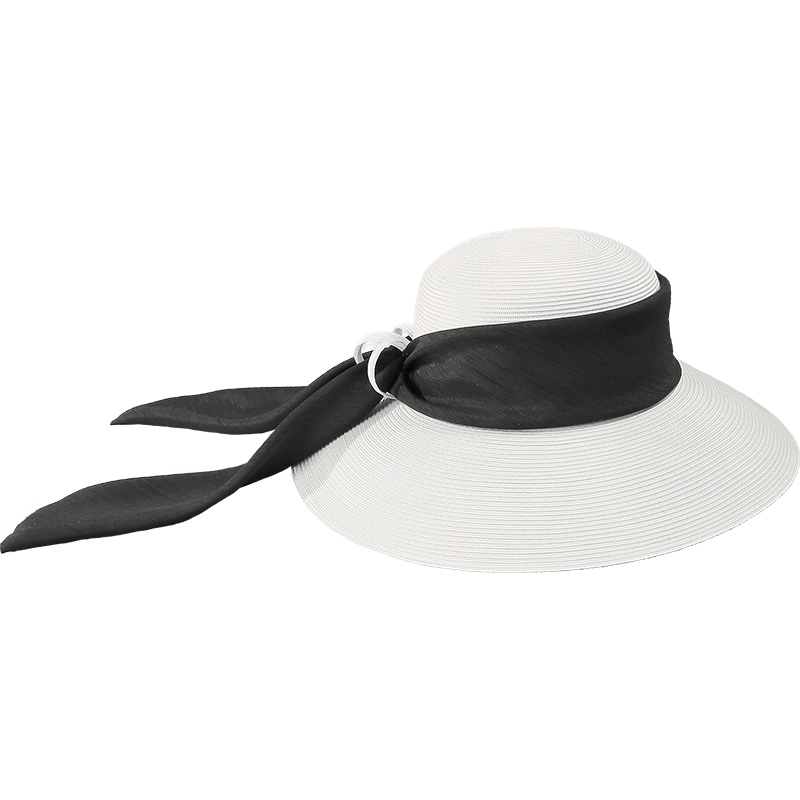 EE早春新款 时尚大檐圆顶丝带草帽 夏季度假出行百搭帽子女 - 图2