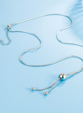 简约光珠毛衣链女项链女圆珠可调节流苏创意蛇骨链复古百搭项饰品