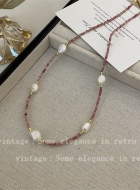 重工制作天然石串珠项链细款轻奢风淡水珍珠项链气质小众锁骨链