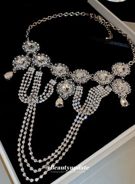 镶钻多层流苏几何项链宫廷风夸张设计复古锁骨链个性轻奢颈链项饰