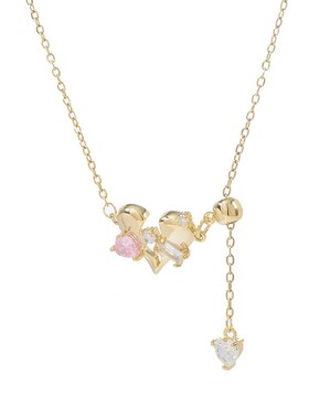 真金电镀微镶锆石气质锁骨链女高级感桃心流苏项链时尚百搭毛衣链