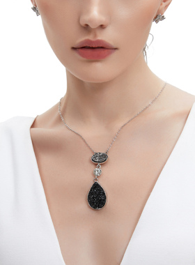 CUSSK 水滴形吊坠镶钻长款项链女简约冷淡风小众设计轻奢配饰