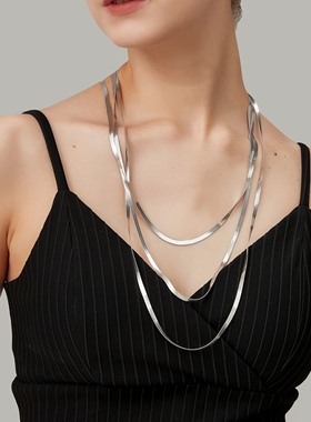 CUSSK 简约冷淡风多层叠戴银色蛇骨项链女百搭锁骨链