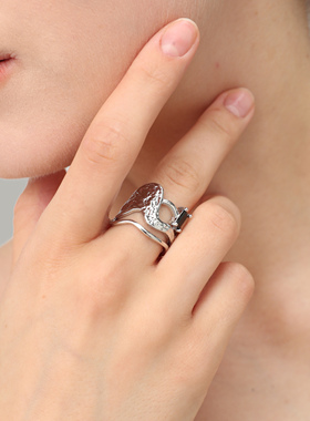 CUSSK镂空开口戒指不规则黑锆石小众设计高级感指环