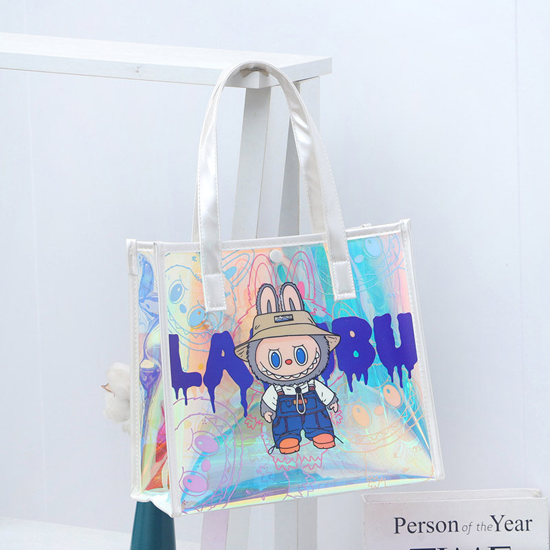 网红爆款拉布布手提袋新款炫彩镭射包labubu包透明袋子托特包女生,淘宝优惠券,粉丝福利购,淘宝优惠卷