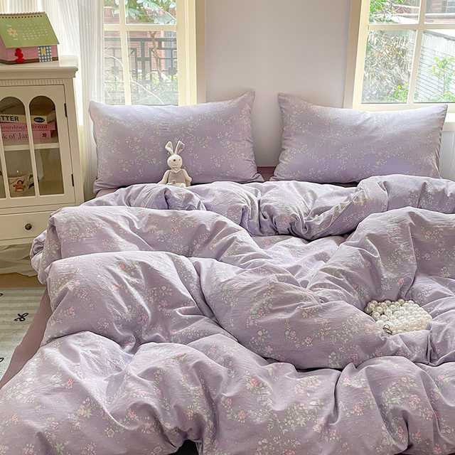 Class A Washed Cotton Double Layer Quilt Cover Double Bed Sheet Style Four-Piece Set Door Singles Three-Piece Set Bedding