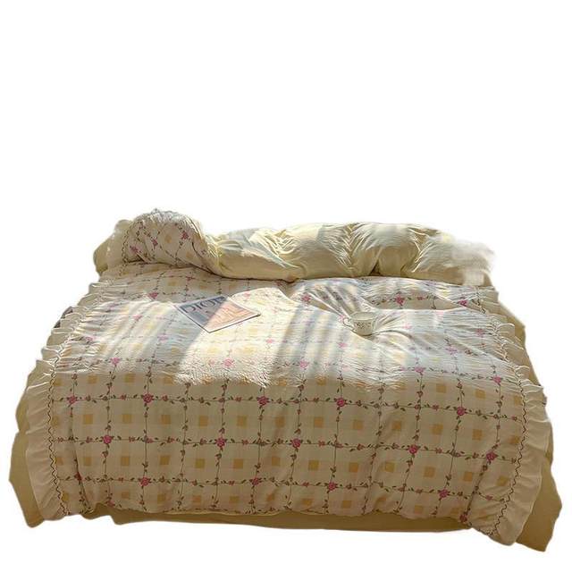 Small fresh wash cotton four-piece set pastoral style lace quilt cover bed sheet student dormitory three-piece set bedding heart
