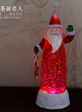 创意雪人圣诞节老人水晶旋转发光房间装饰品摆件生日X礼物女生浪