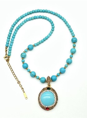 新中式圆形绿松石吊坠项链锁骨链女款简约时尚轻奢气质款厂家